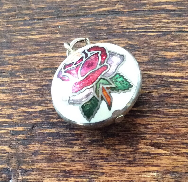 Rose Charm or Pendant Vintage Jewelry Cloisonn\u00e9 Enamel
