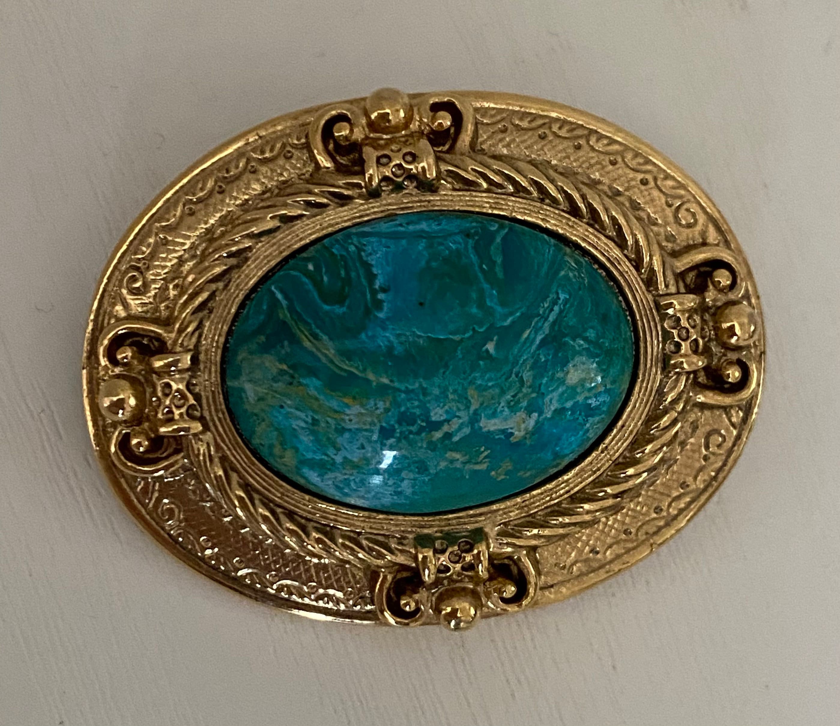 新品即決 Marbled Blue Glass Flower Brooch 1960s Victorian Revival その他