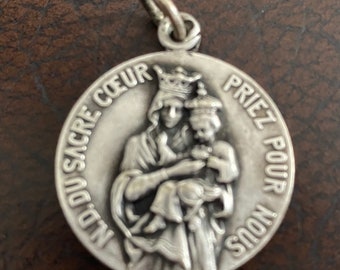 Art Deco Religious Medal, Notre Dame Sacré Cœur , Signed Chaplin, French Poinçon for Silver on bale