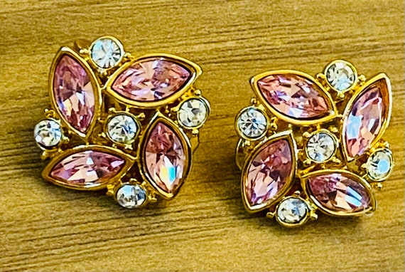 Pink Monet  Earrings, Glass 1960s Retro Jewellery - image 1