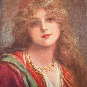 Cartão postal francês antigo, dançarina egípcia, bela dama vestida de vermelho // Pintado pelo francês Martin-Kavel // Não escrito