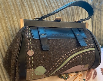 Bolso barril RADLEY, tela gris con ribete de cuero