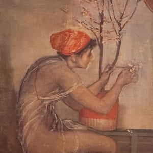 ヴィクトリア朝時代の画家による絵葉書「桜を持つ少女」ジェームズ・アボット・ホイッスラー（1834年 - 1903年）作　ロンドン・コートールド美術研究所