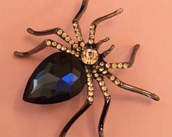 Blue Glass SPIDER Brooch, Art Deco Style, Vintage Jewelry