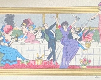 Artist Postcard Xavier Sager // Art Deco 1910 // Restaurant de Nuit à Montmartre, Party Time in Paris // Unwritten