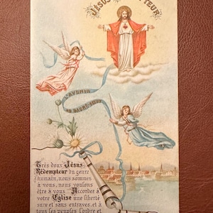 Antieke gebedskaart, Jezus de Verlosser, heilig hartinwijding