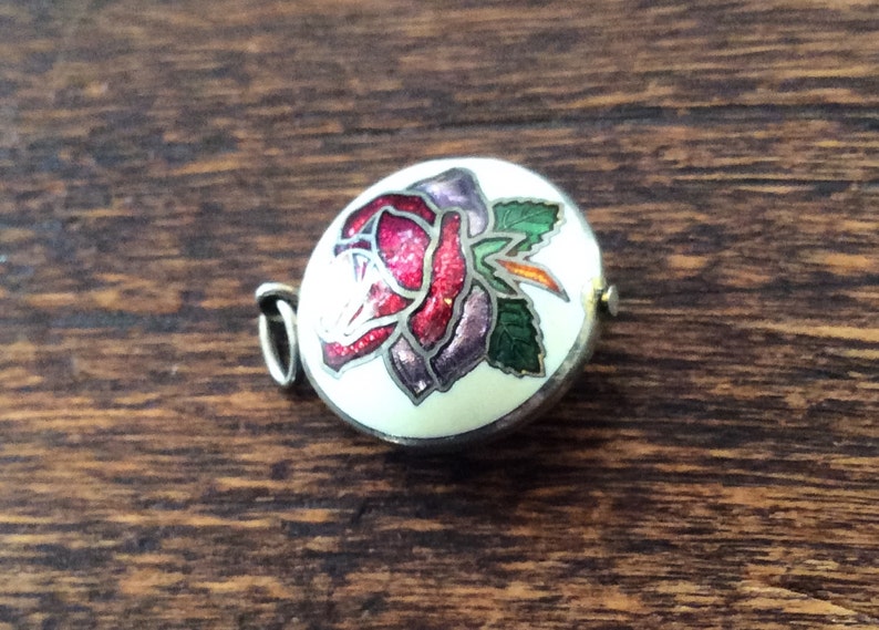 Rose Charm or Pendant Vintage Jewelry Cloisonn\u00e9 Enamel