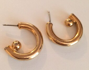 Vintage Gold Tone Hoop Earrings, Statement Vintage Jewelry