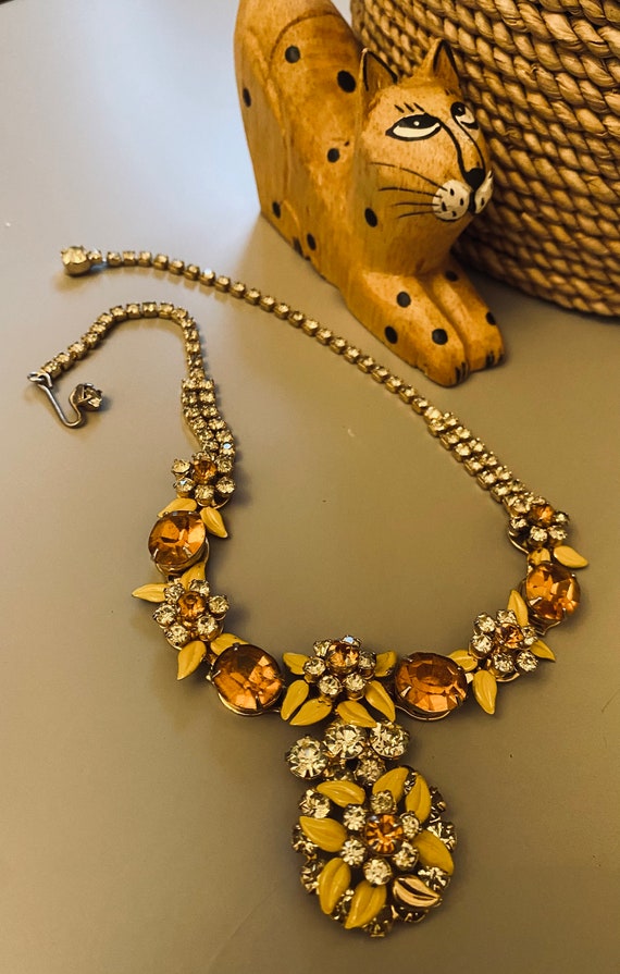 Kramer of New York Designer Necklace Topaz Glass Yellow Enamel