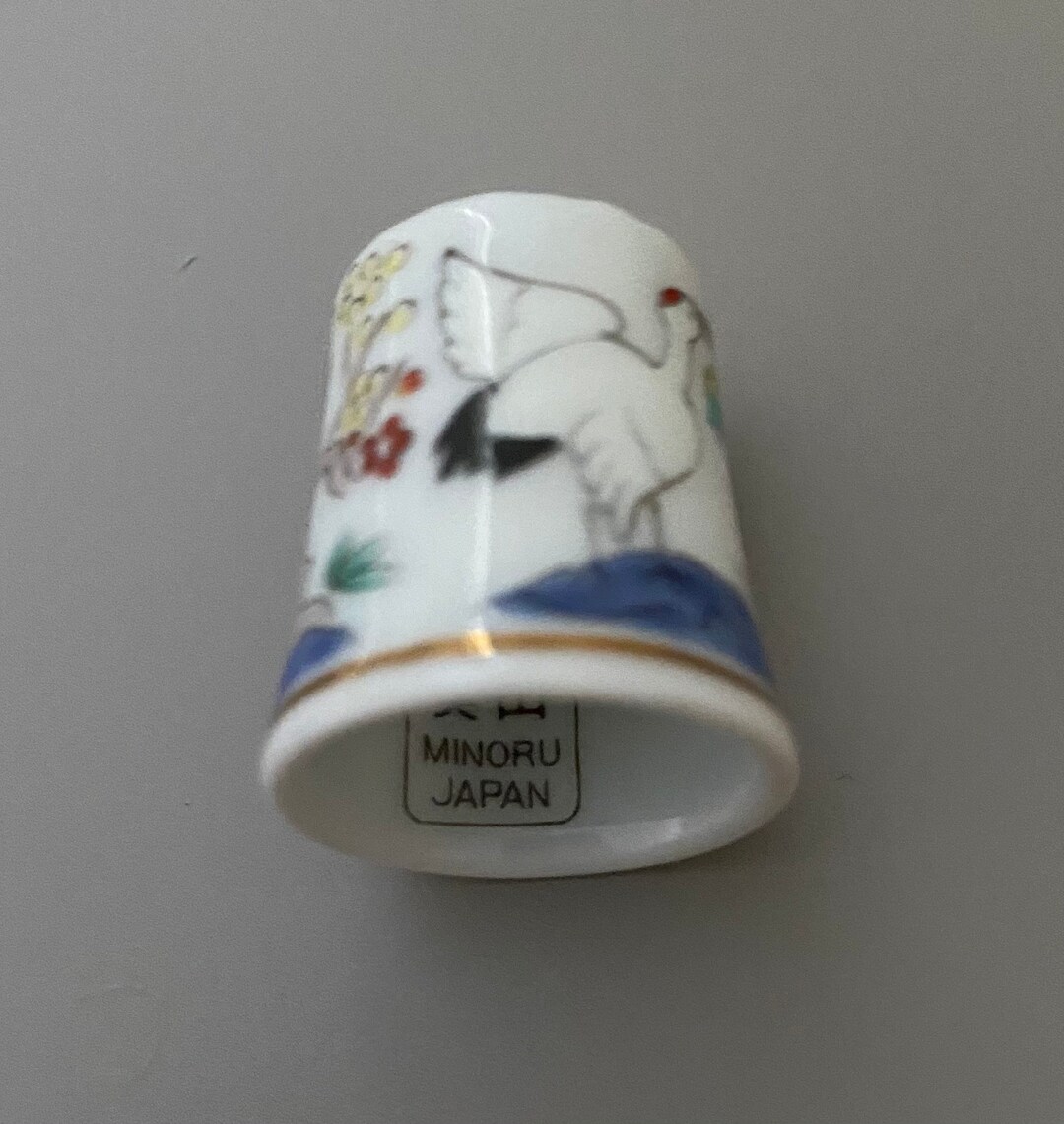 Japanese Thimble, Red Crown Crane on a Japanese Landscape, Minoru China