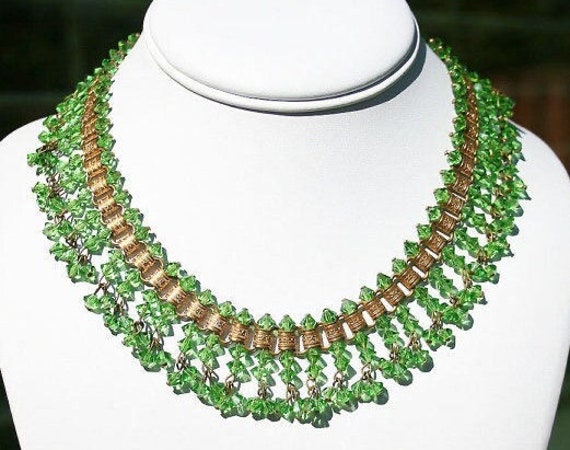 Green Glass Necklace, Book Chain // Cleopatra, Eg… - image 1