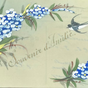 Schwalbe Postkarte, Zelluloid Postkarte Antike 1906, Wilde Blumen Andenken der Freundschaft Hand Geliefert