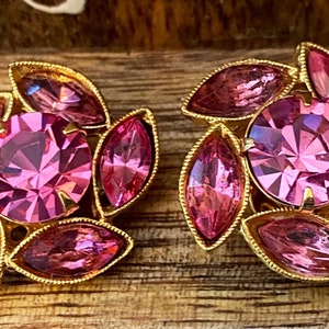 Pink Glass Earrings in a Catherine Wheel style setting, 1960s Retro Vintage Jewelry image 1