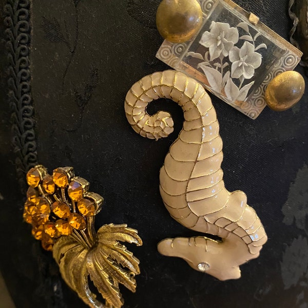 Vintage Brooches 1920s to 1950s Please Choose One, Floral Brooch, Sea Horse, Reverse Carved White Flower