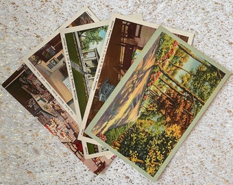 Lot de 5 cartes postales américaines vintage des années 1960 et 1940// État du Michigan, bâtiments, route bordée d'arbres, lin, inutilisé 25 % pour 3 achats