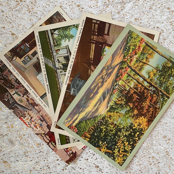 Vintage USA Postcards Collection 1960s 1940s Lot of 5 // Michigan State, Buildings, Tree Lined Road, Linen, UNUSED 25% OFF for 3 Purchases