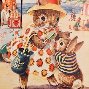 Seaside Fun, kunstenaar Racey Helps, Bunnies Ice Cream Vintage Medici-postkaarten,