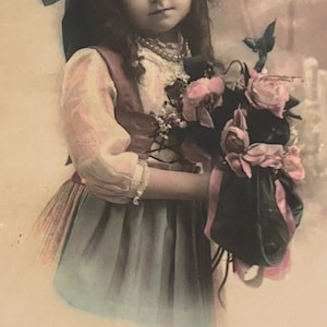 Cartão postal antigo, dois filhos, Bonne Année, impressão cromoligráfica colorida à mão, franqueado 1912
