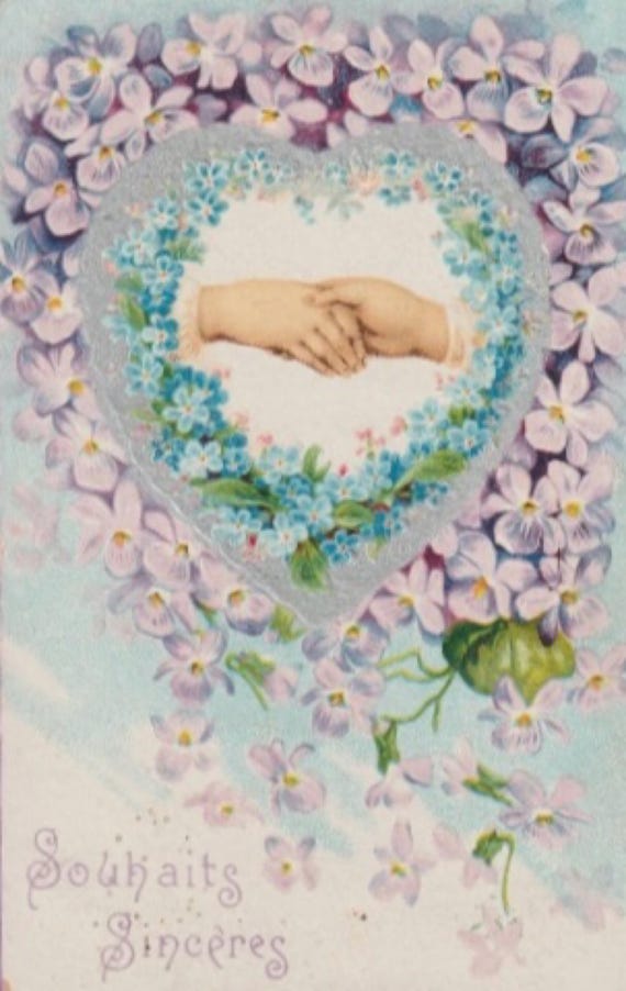 Partially Embossed Antique French Postcard, Sincere Wishes