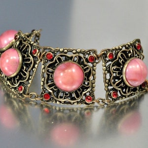 Pink Glass Bracelet, Art Deco Vintage Jewelry