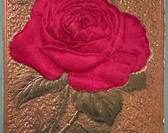 Embossed Silk Postcard, Floral, Single Rose // Printed in Germany 1900s, Distributed USA, Unwritten Antique Collectible