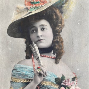 アンティークのフランス舞台女優のポストカード、ソレル、ロイトリンガースタジオのフランク付き、1905年