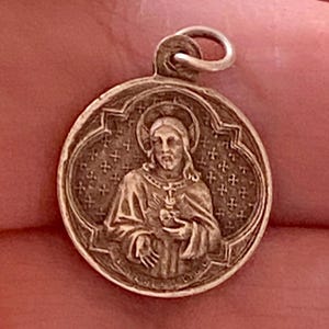 Small French Religious Medal, Art Deco Charm or Pendant, Souvenir Le Paray de Monial, Pilgrimage / Silver Alloy