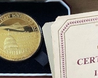 Concorde Medal, Inaugural Flight London to Washington DC 1976 // RARE 22ct Gold on Sterling Silver Vintage Coin Medal
