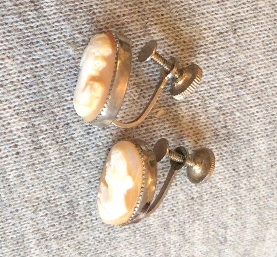 Cameo Silver Tone Earrings, Signed Coro, 1940s Vi… - image 3