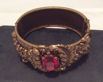 Art Nouveau Red Glass Bangle Bracelet, Victorian RARE Antique Jewellery