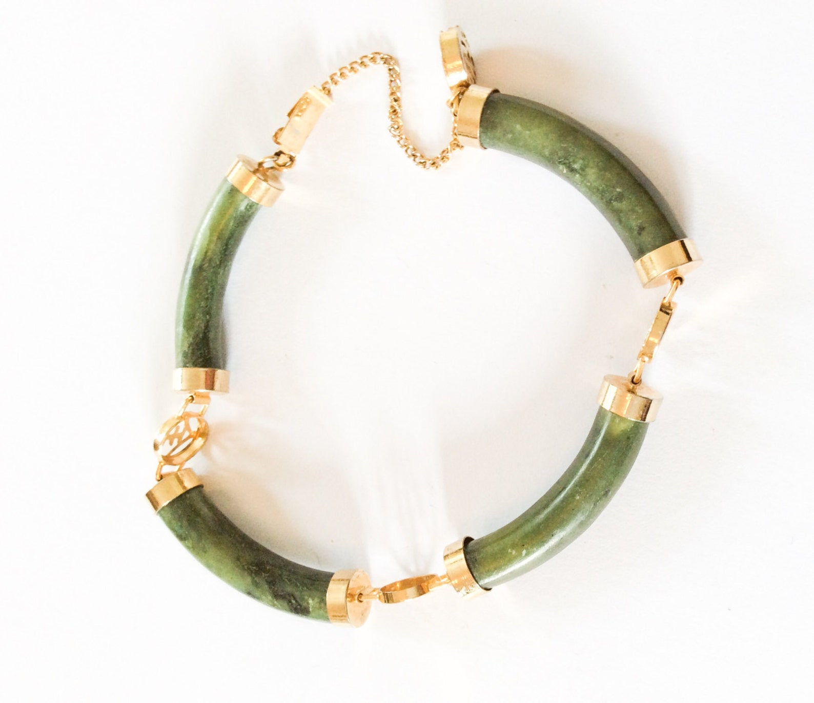 Jade Bracelet Chinese Meaning Longevity Gold Tone Vintage Etsy