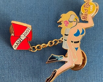 Swing Hard Rock Cafe Enamel Pin Brooch Sexy Girl Diving, MAUI Vintage