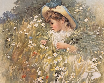 Unter den Blumen, Illustration von Victorian Children, Bloomsbury Books, veröffentlicht 1993, übergroße Postkarte, Kunstdruck