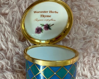 Royal Worcester Box, Ceramic English Trinket Box Vintage Collectible, Herb Thyme, Scottish Plaid