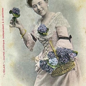 Cartão postal A Linguagem das Flores, Cartão Francês Antigo, década de 1900, Indiviso e Não Escrito