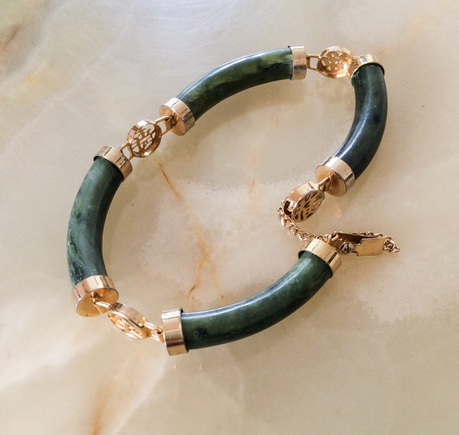 Jade Bracelet Chinese Meaning Longevity Gold Tone Vintage | Etsy