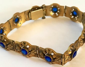 Art Nouveau Blue Glass Bracelet, Vintage Jewellery