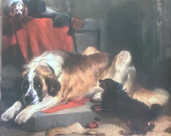 Saint Bernard and Cocker Spaniel Dogs by Sir Edwin Landseer Artist Postcard, 7th Duke Beaufort: Dogs Lion and Dash