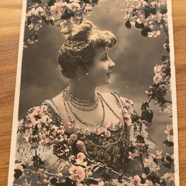 French Theatre Postcard, Actress Henriette Demongey, Glamorous Dress, Paris Antique 1900s Stebbing Studio, RPPC Postcards