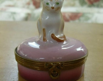 セーブルローズ台座リモージュボックスの猫の磁器の置物 - Etsy 日本