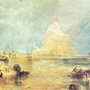 Cartão postal de St. Michael Mount Cornwall, artista Turner, Museu V&A, vintage, sem uso