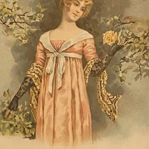 Cartolina antica britannica stampata in Germania, donna affascinante, illustrata dall'artista, auguri di Natale affrancata 1905
