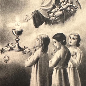 Religiöse Gebetskarte, Sainte Thérèse, Eucharistie Jesus, Erstkommunion 1933