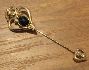 Black Heart Stick Pin with Clear Glass Tip