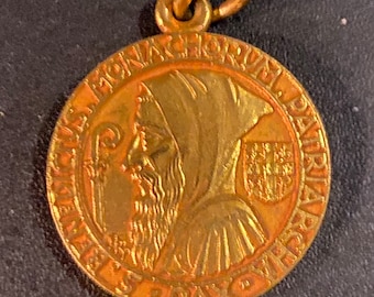 Art Nouveau Religious Medal, St Benedict, Brass