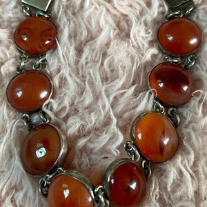 Carnelian Banded Agate Bracelet, Sterling Silver, Vintage Jewellery