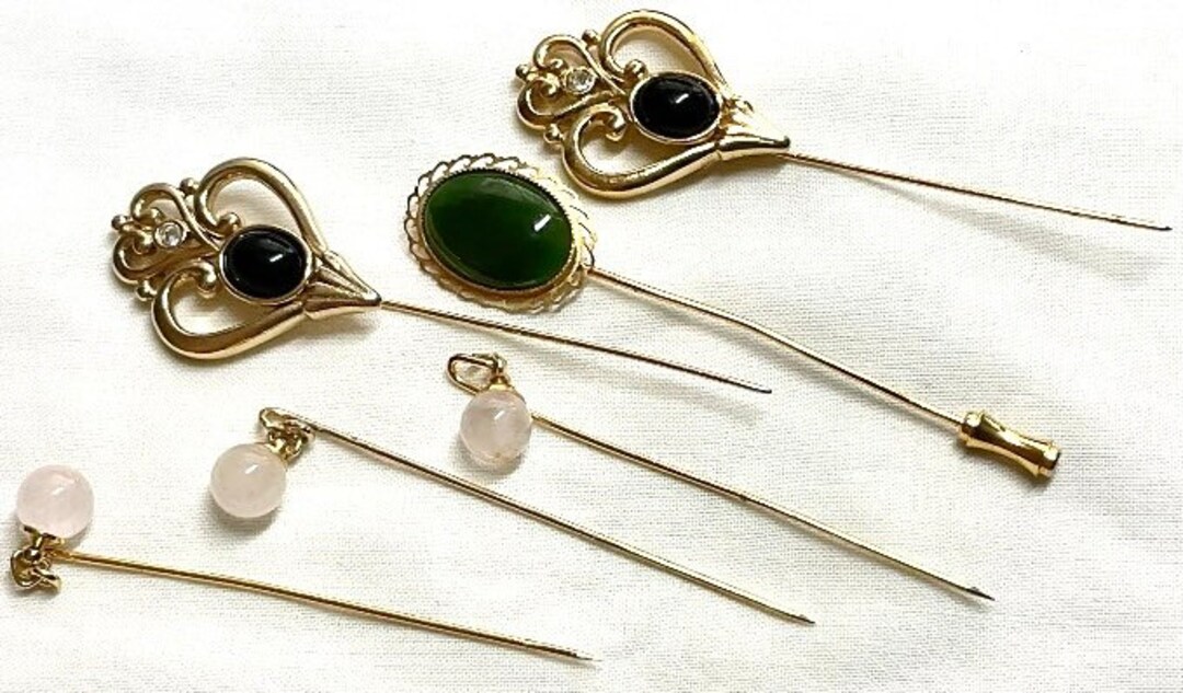 Stick Pins, Hat Pins, Lapel Pins Choose From DROPDOWN MENU Ornate Heraldry, Green Glass, Rose