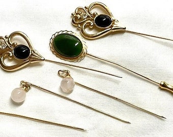 Stick Pins, Hat Pins, Lapel Pins Choose from DROP-DOWN MENU: Ornate Heraldry, Green Glass, Rose Quartz, Vintage Accessories