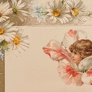 Art-nouveaukaart met reliëfdruk // Child Blossom Floral Metamorphis //Originele antieke Beierse ansichtkaart ongeschreven