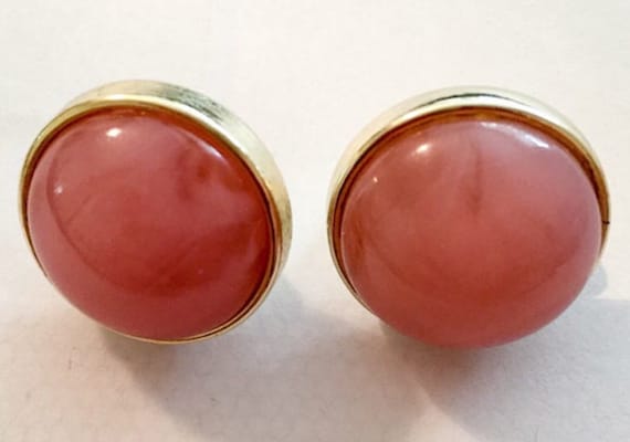 Pink Lucite Earrings, Circular, Silver Tone 1960s… - image 1
